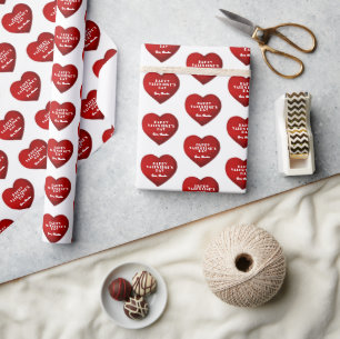 Papier Cadeau Cœur Rouge Romantique avec Nom Saint Valentin
