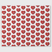 Papier Cadeau Coeur rouge romantique avec nom Saint Valentin`s D (Plat)