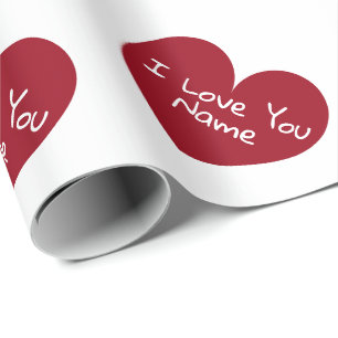 Papier Cadeau Coeur rouge romantique je vous aime nom personnali