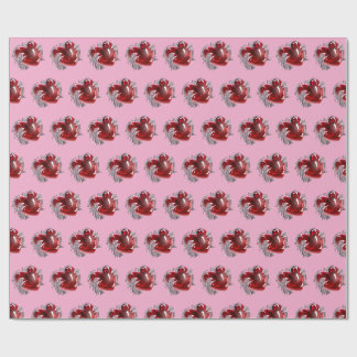 Papier cadeau cœur rouge sur fond rose amour