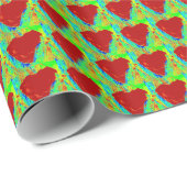 Papier Cadeau coeur rouge sur papier motif vert (Coin rond)