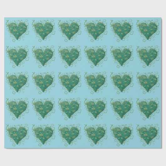 Papier Cadeau Coeur vert à l'intérieur (Plat)