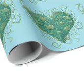Papier Cadeau Coeur vert à l'intérieur (Coin rond)
