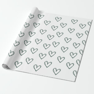 Papier Cadeau coeur vert sur feuille d'emballage blanche