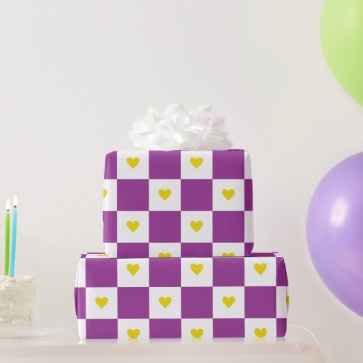 Papier Cadeau Cœur violet et jaune (Cadeaux de fête)