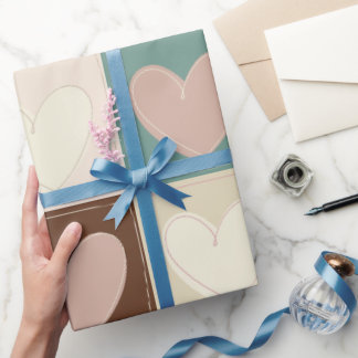 Papier Cadeau Cœurs à Damier Grille