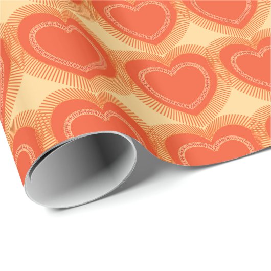 Papier Cadeau Coeurs abstraits modernes - mandarine (Coin rond)