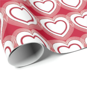 Papier Cadeau Coeurs Abstraits modernes - Rouge et Blanc