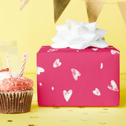 Papier Cadeau Cœurs abstraits sur fond rouge (Fête d'anniversaire)