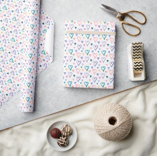 Papier Cadeau Coeurs aquarelle (Artisanat)