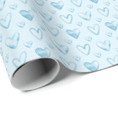 Papier Cadeau Cœurs aquarelle bleu bébé (Coin rond)