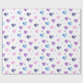 Papier Cadeau Coeurs Aquarelle Motif rose Bleu pourpre (Plat)
