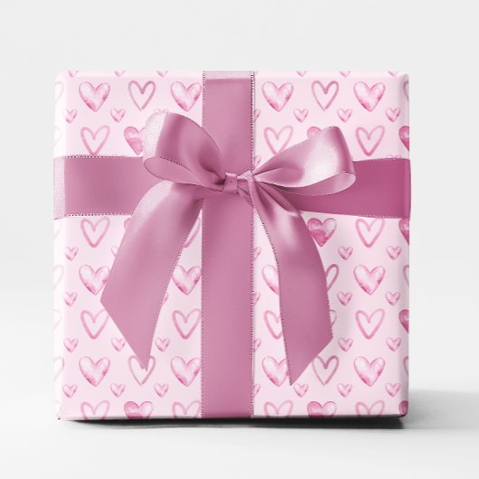 Papier Cadeau Cœurs aquarelle rose clair