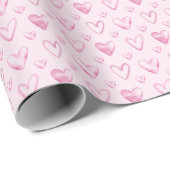 Papier Cadeau Cœurs aquarelle rose clair (Coin rond)