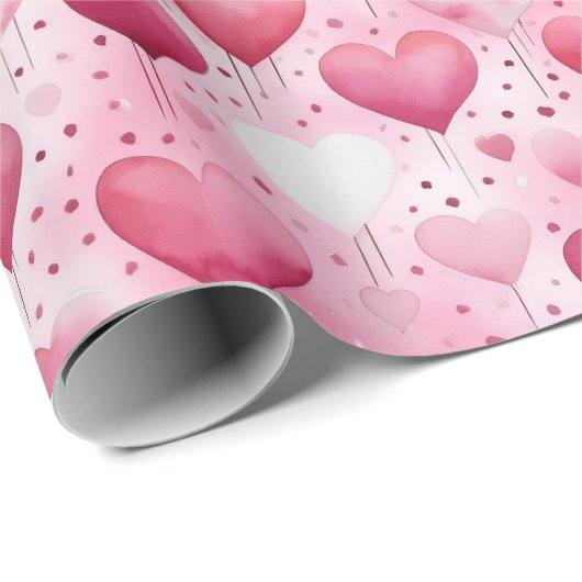 Papier Cadeau Cœurs aquarelles enchanteurs | Motif à pois (Coin rond)