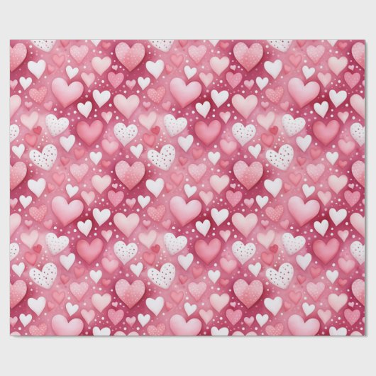 Papier Cadeau Cœurs aquarelles enchanteurs | Motif à pois (Plat)