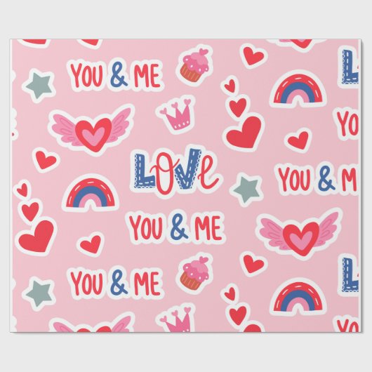 Papier Cadeau Coeurs, arc-en-ciel et l'amour Incriptions Envelop (Plat)