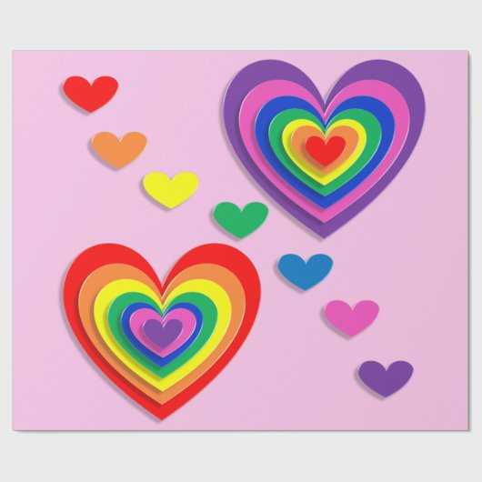 Papier Cadeau Coeurs arc-en-ciel papier d'emballage (Plat)