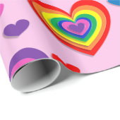 Papier Cadeau Coeurs arc-en-ciel papier d'emballage (Coin rond)