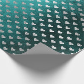 Papier Cadeau Coeurs Argent Turquoise Aquatique Profond Tropical (Coin)