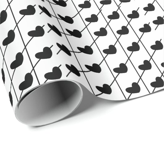 Papier Cadeau Cœurs avec Rayures Noir et Blanc (Coin rond)