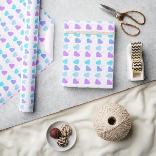 Papier Cadeau Coeurs baby shower bleu, violet et rose