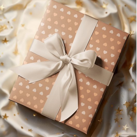 Papier Cadeau Coeurs beiges Brown