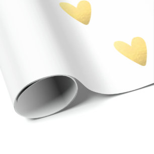 Papier Cadeau Coeurs blanc et or