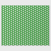 Papier Cadeau Coeurs, blanc sur papier d'enveloppement vert (Plat)