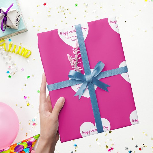 Papier Cadeau Coeurs blancs roses chauds Saint Valentin