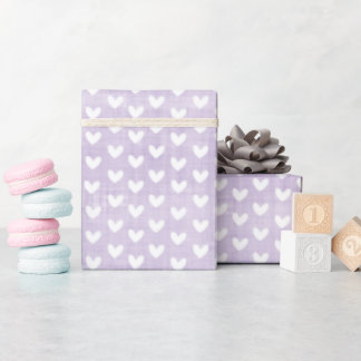 Papier Cadeau Cœurs blancs sur lin violet pastel