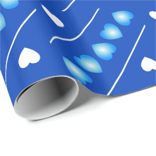 Papier Cadeau Coeurs bleu et blanc sur bleu ou votre couleur