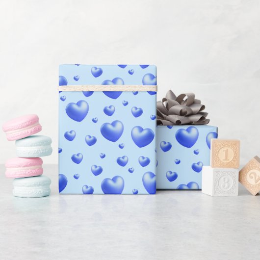 Papier Cadeau Cœurs Bleus Bébé (Baby Shower)