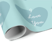 Papier Cadeau Coeurs Bleus Chic (Coin rond)