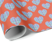 Papier Cadeau Coeurs bleus motif sur rouge (Coin rond)