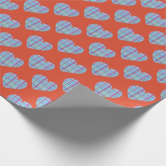 Papier Cadeau Coeurs bleus motif sur rouge (Coin)