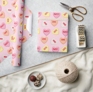 Papier Cadeau Coeurs bonbons mignons texte modifiable rose orang