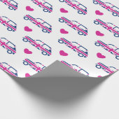 Papier Cadeau Coeurs britanniques de Mini Cooper - bleu et rose (Coin)