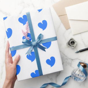 Papier Cadeau Cœurs chaleureux - Bleu et Blanc -