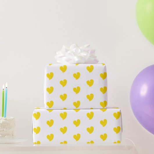 Papier Cadeau Cœurs chaleureux - Jaune et Blanc - (Cadeaux de fête)