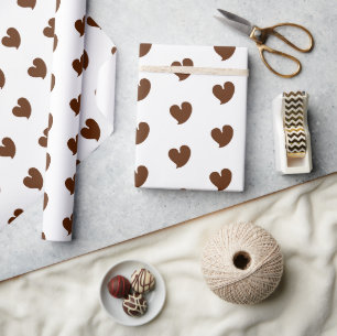 Papier Cadeau Cœurs chaleureux - Marron foncé et blanc -