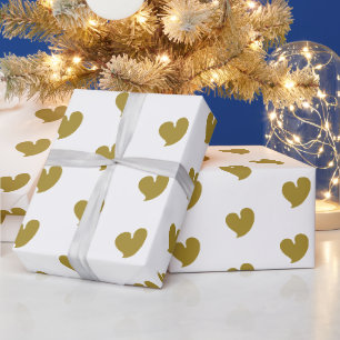 Papier Cadeau Cœurs chaleureux - Or et Blanc -