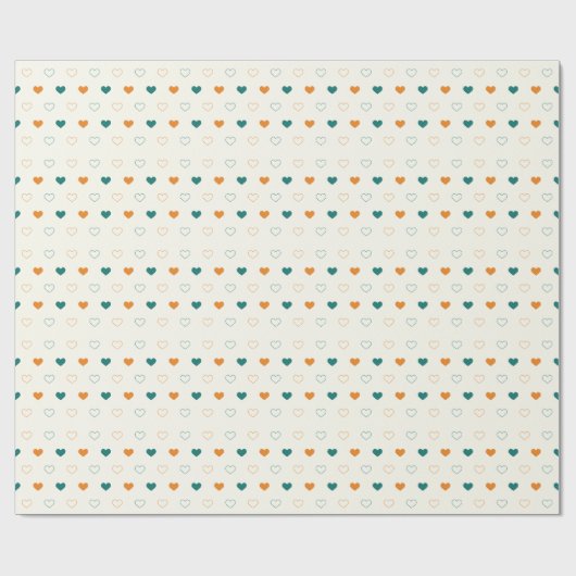 Papier Cadeau Cœurs charmants / crème orange vert (Plat)