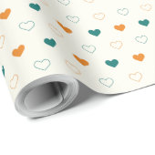 Papier Cadeau Cœurs charmants / crème orange vert (Coin rond)