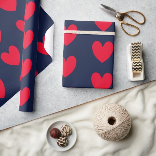 Papier Cadeau Cœurs chic bleu et rouge valentin (Artisanat)
