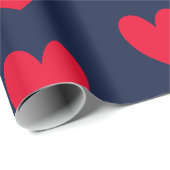 Papier Cadeau Cœurs chic bleu et rouge valentin (Coin rond)
