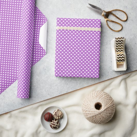 Papier Cadeau Cœurs Classiques Blancs - Orchidée Violette (Artisanat)