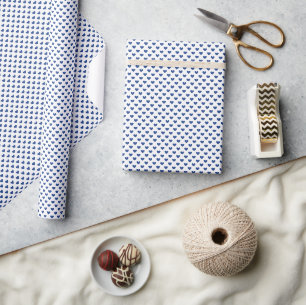 Papier Cadeau Cœurs Classiques Bleu Vrai - Blanc