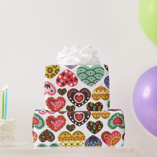 Papier cadeau coeurs colorés (Cadeaux de fête)