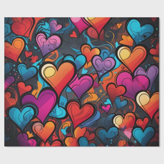 Papier Cadeau Coeurs colorés (Plat)